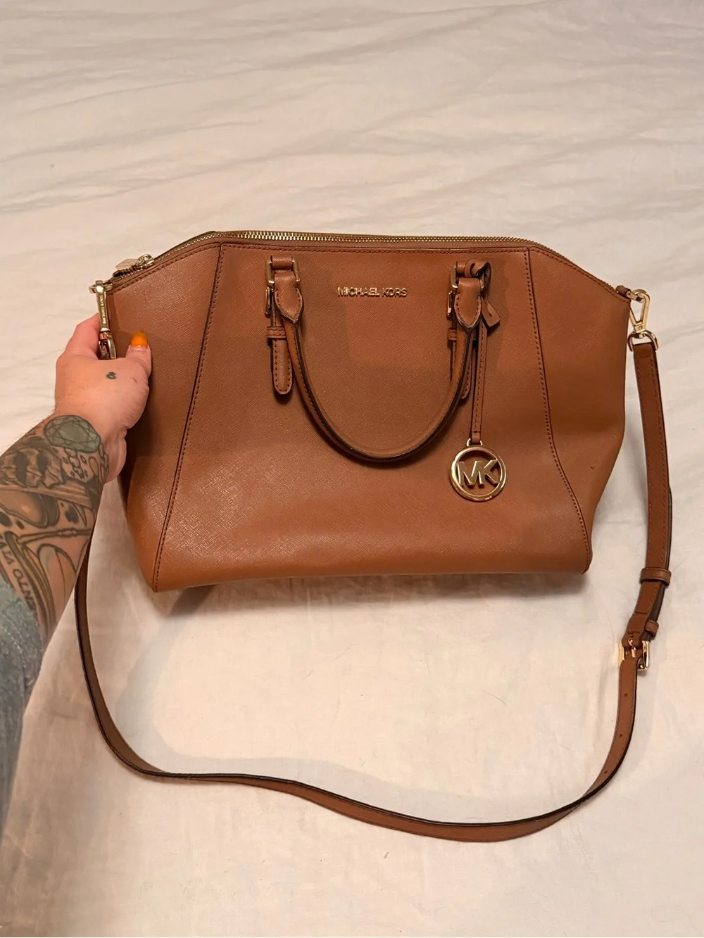 Michael Kors Cognac Leather Larch Shoulder Satchel